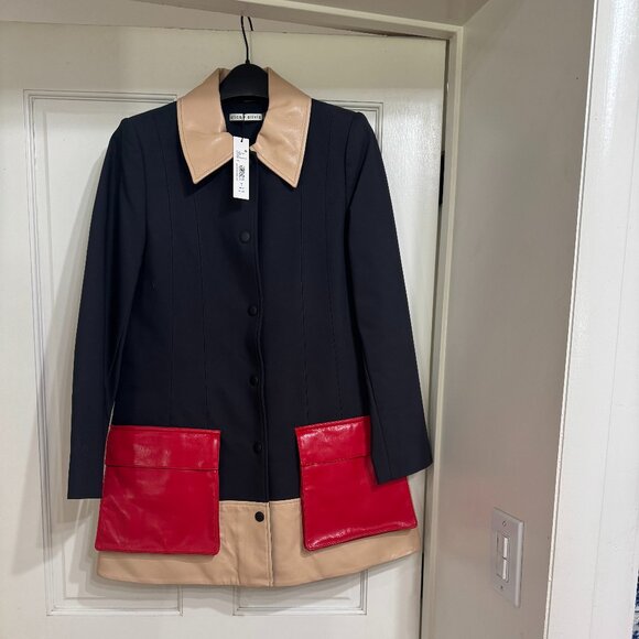 New with Tags $795 Alice + Olivia Jacket/Coat Black., Almond & Ruby Red sz S - Picture 1 of 6